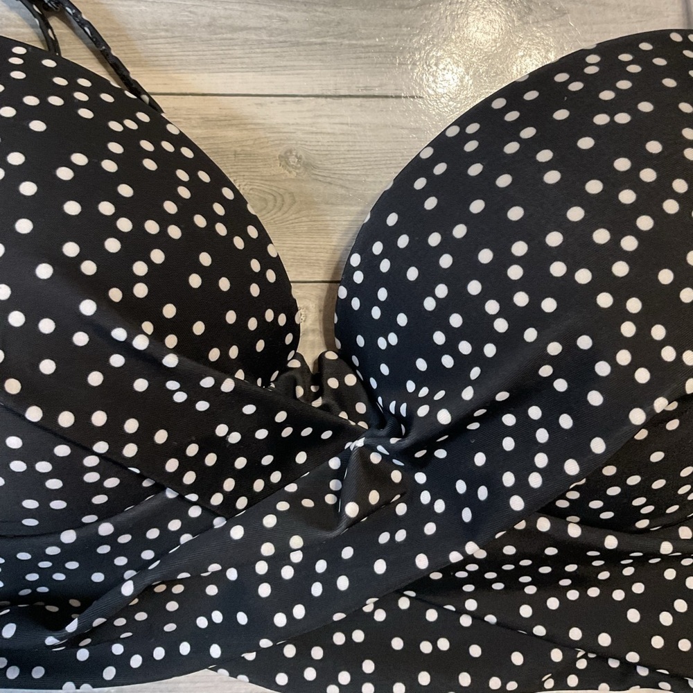 Black and White Polka Dot Crop Top tankini swim top wrap bikini - Picture 5 of 8